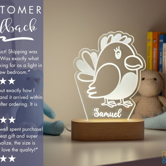 Rooster Chick Custom Name Light • Personalized LED Cloud Decor • Baby Gift - Picture 7 of 8